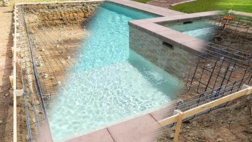 4k Swimming Pool Construction Site Fading to Completion.